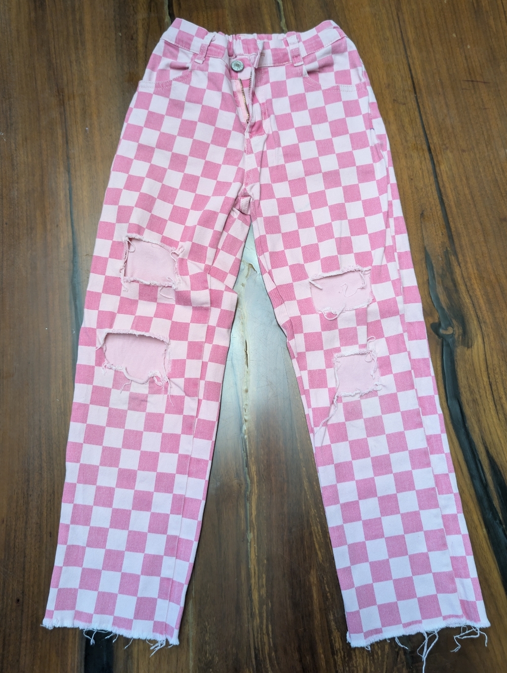 Girls Pink Checkered Jeans